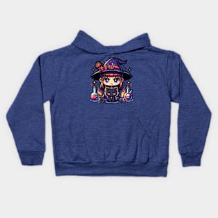 Mad Cute Witch and Black Kitty Kids Hoodie